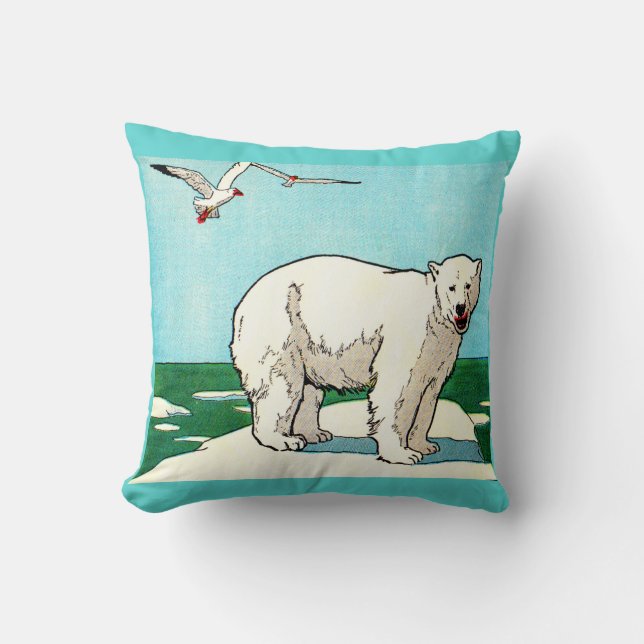 Coussin impression d'ours polaires et de mouettes (Recto)