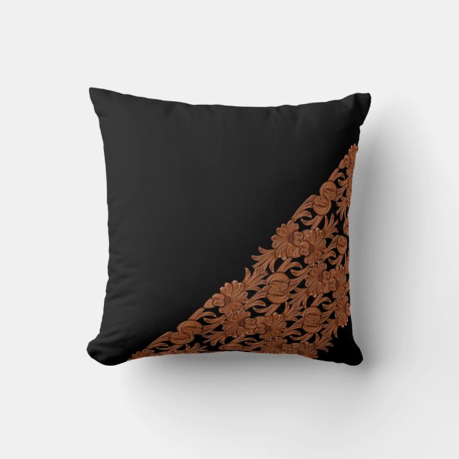 Coussin Impression En Cuir Brown Sur L'Oreiller À Jeu Noir (Recto)
