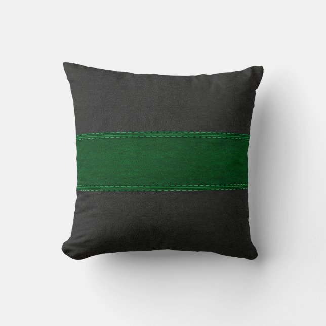 Coussin Impression en cuir verni gris foncé et vert (Recto)