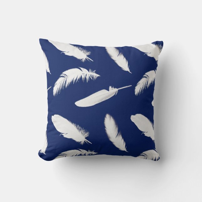 Coussin Impression en plumes blanches sur bleu foncé (Recto)
