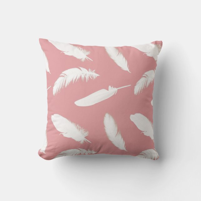 Coussin Impression en plumes blanches sur coque rose (Recto)