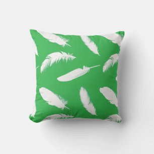 Coussin Impression en plumes blanches sur vert jade