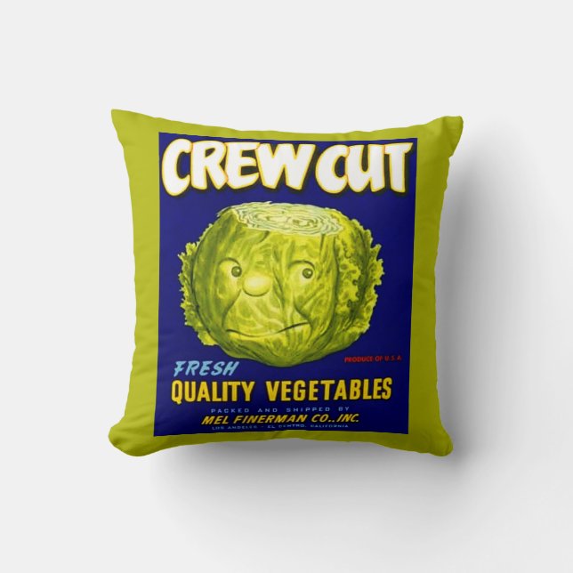 Coussin Impression étiquette de caisse de légumes coupée e (Recto)