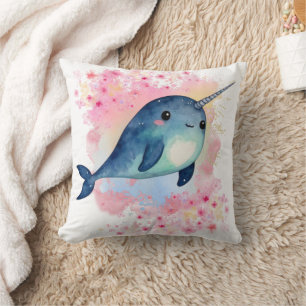 Coussin Impression florale aquarelle rose de narval