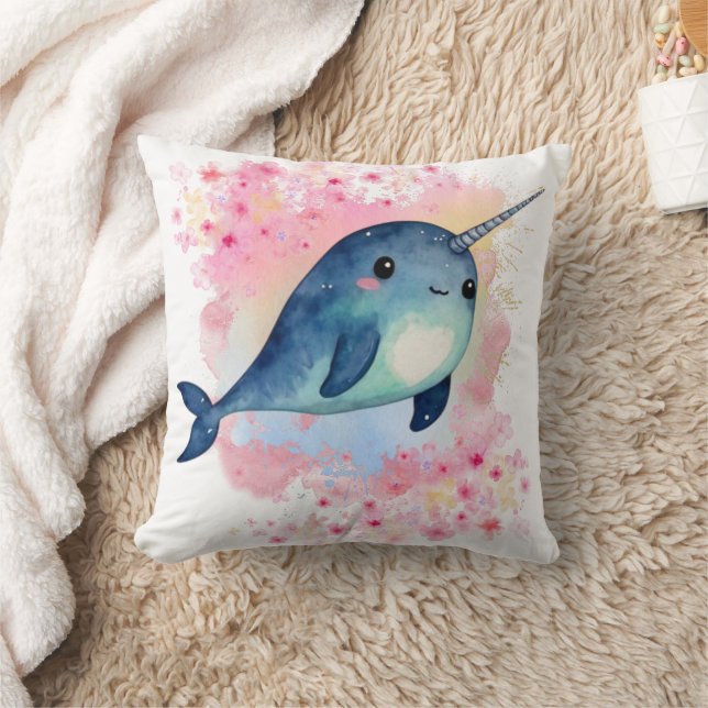 Coussin Impression florale aquarelle rose de narval (Couverture)