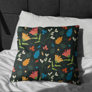 Coussin Impression florale botanique noire