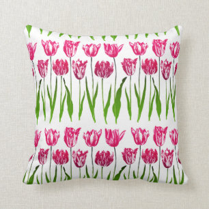 Coussin Impression florale de jardin de tulipe, rose et