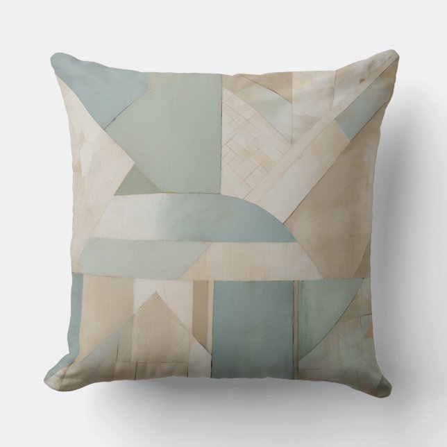 Coussin Impression géométrique abstraite bleu vert beige n (Recto)