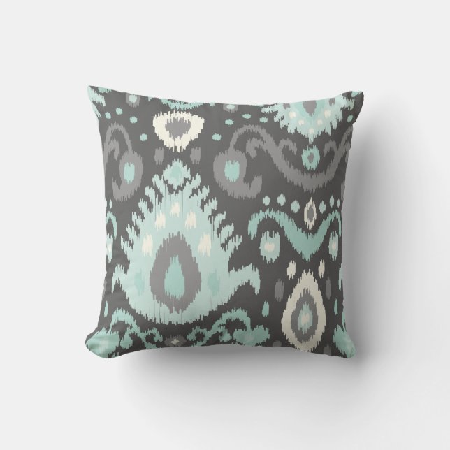 Coussin Impression Grey et Aqua Ikat (Recto)