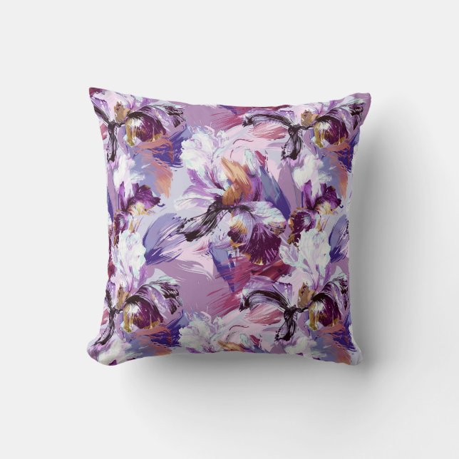 Coussin Impression Iris Abstraite Aquarelle (Recto)