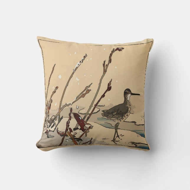 Coussin Impression japonaise, Bird Beach Neige (Recto)