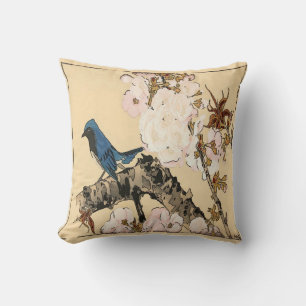 Coussin Impression japonaise, Oiseau bleu