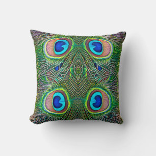 Coussin Impression kaléidoscope de plumes de paon