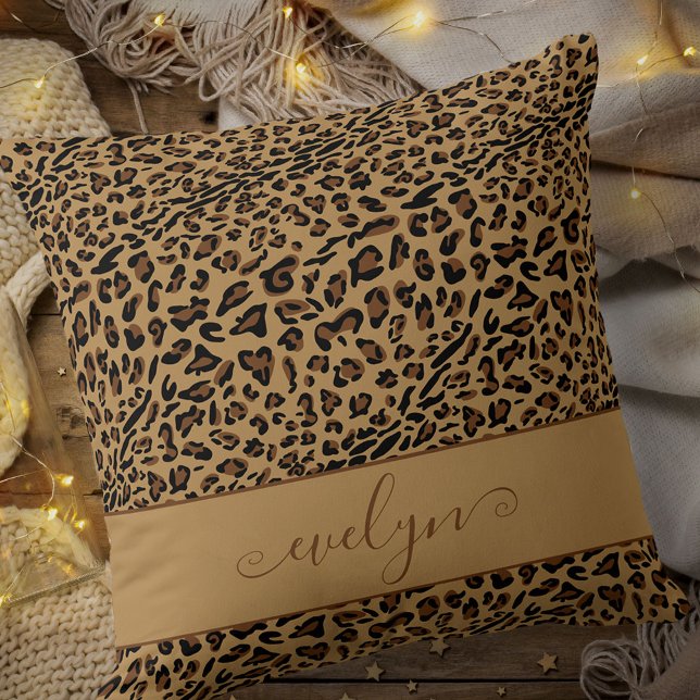 Coussin Impression léopard animale Brun et noir Personnali (Créateur téléchargé)