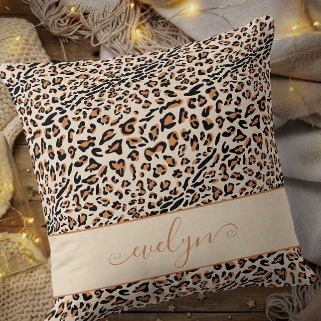 Coussin Impression léopard animale Crème Noir Brun Personn (Créateur téléchargé)