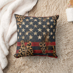 Coussin Impression léopard de drapeau américain rustique (