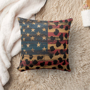 Coussin Impression léopard de drapeau américain rustique (