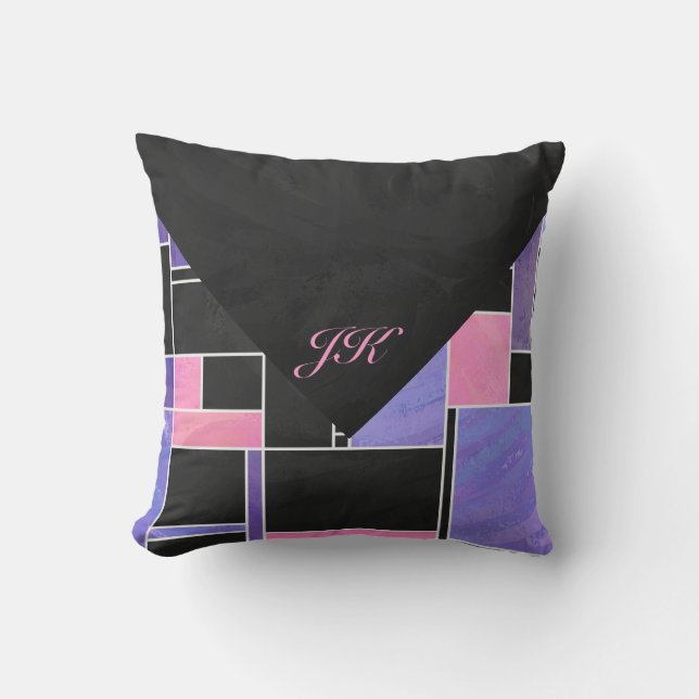 Coussin Impression Mondrian violet rose noir (Recto)