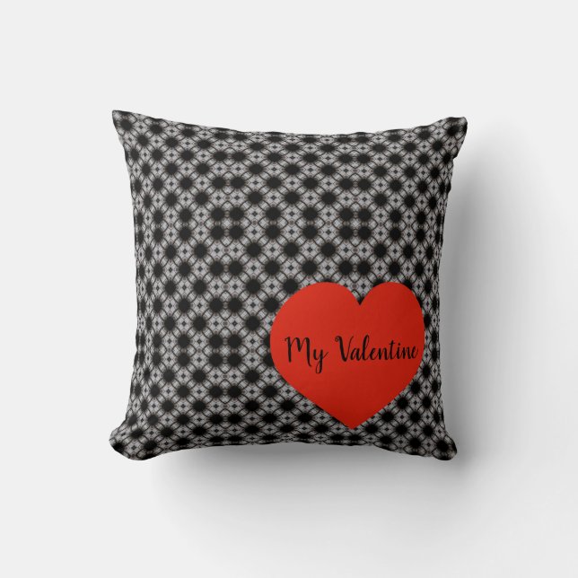 Coussin Impression Noir Et Blanc Avec Coeur Rouge (Recto)