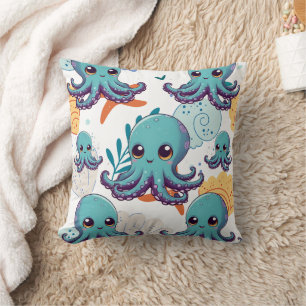 Coussin Impression octopus bleu mou