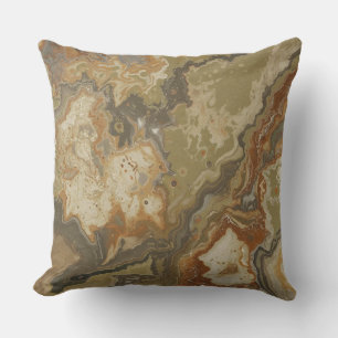 Coussin Impression olive vert ambré abstrait rustique