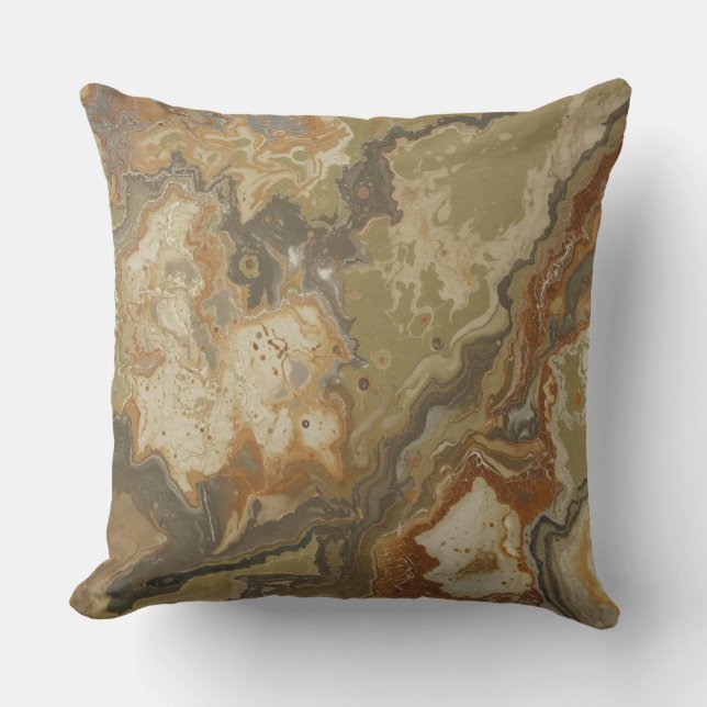 Coussin Impression olive vert ambré abstrait rustique (Recto)