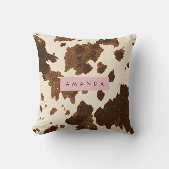 Coussin Impression Personnalisée en Cuir de Vache Marron R (Recto)