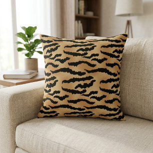 Coussin Impression tigre noir et or Rayures d'animaux Moti