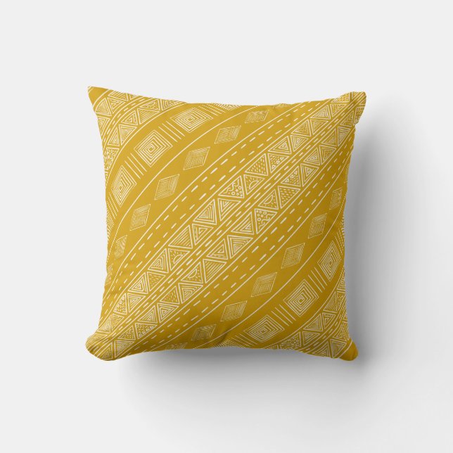 Coussin Impression Tribale Jaune de moutarde inspirée (Recto)