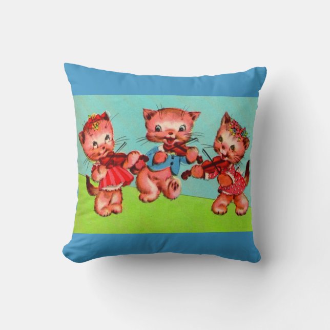 Coussin impression trio de violinistes chatons (Recto)