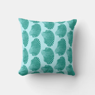 Coussin Impression, turquoise et aqua à coque de pétoncle