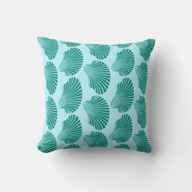 Coussin Impression, turquoise et aqua à coque de pétoncle (Recto)
