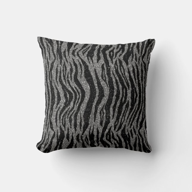 Coussin Impression Zèbre Noir et Gris Argent (Recto)