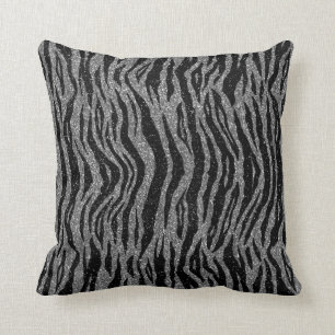 Coussin Impression Zèbre Noir et Gris Argent