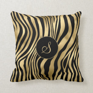 Coussin Impression zébrée avec feuille d'or et monogramm