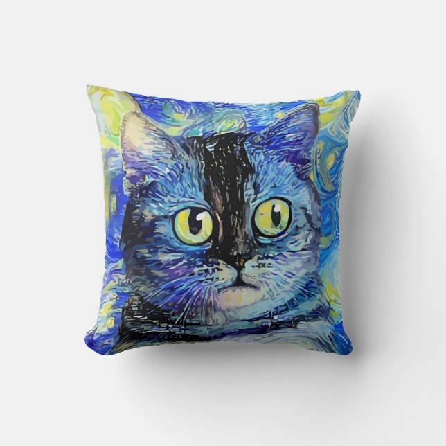 Coussin Impressionniste Starry Night Tabby Cat Portrait (Recto)