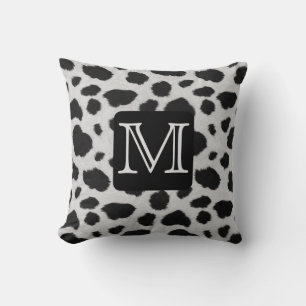 COUSSIN IMPRIMANTE FAUX NOIR & VACHE BLANCHE, MONOGRAM