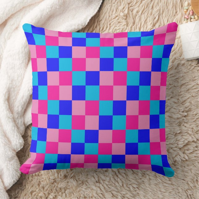 Coussin Imprimé à carreaux rose et bleu (Couverture)