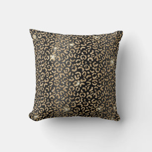 Coussin Imprimé à taches de léopard pailleté noir et or