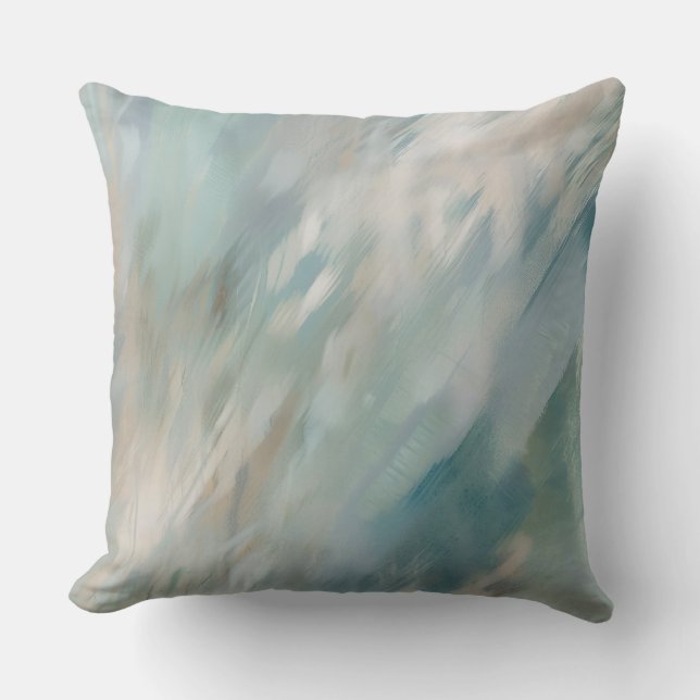Coussin Imprimé Abstrait Bleu Turquoise Beige Doux (Recto)