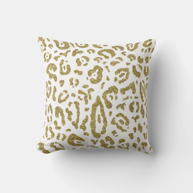 Coussin Imprimé animal à paillettes dorées guépard blanc l (Recto)