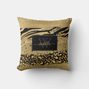 Coussin Imprimé animal or noir