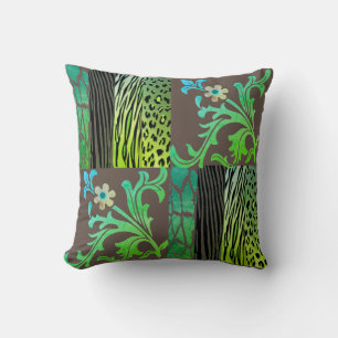 Coussin imprimé animal vert et marron