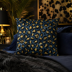 Coussin Imprimé animalier léopard bleu et or