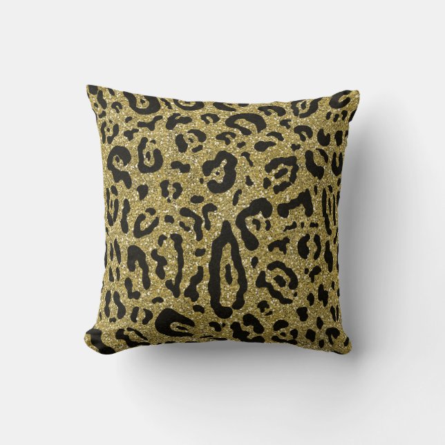Coussin Imprimé animalier léopard guépard noir paillettes  (Recto)