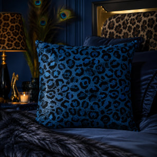 Coussin Imprimé animalier léopard métallisé bleu