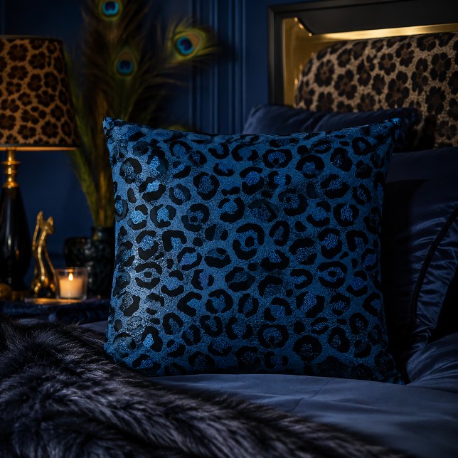 Coussin Imprimé animalier léopard métallisé bleu (Créateur téléchargé)