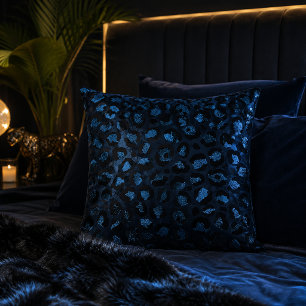 Coussin Imprimé animalier léopard métallisé bleu foncé