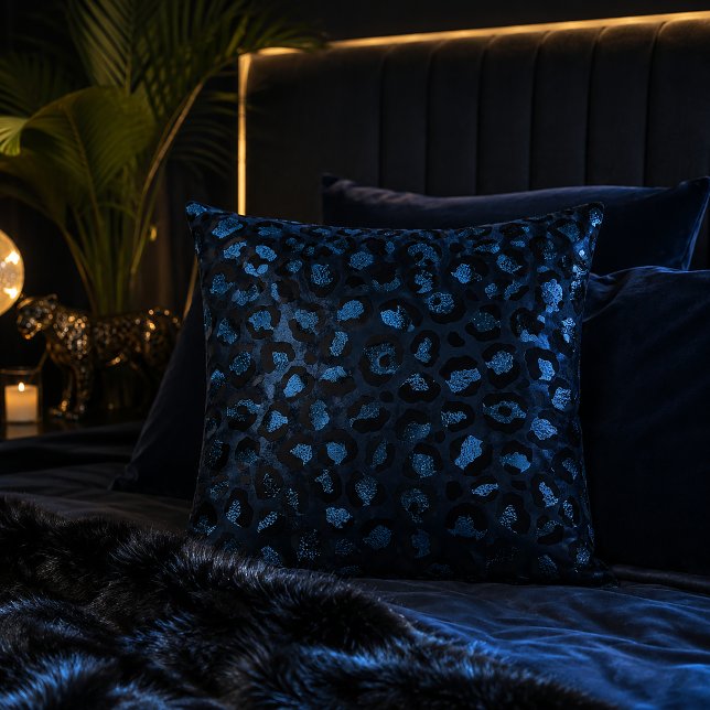 Coussin Imprimé animalier léopard métallisé bleu foncé (Créateur téléchargé)