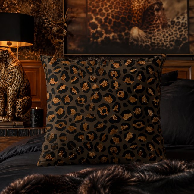 Coussin Imprimé animalier léopard métallisé bronze (Créateur téléchargé)